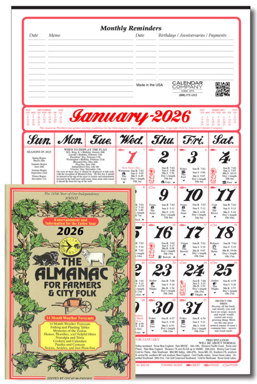 Old Fashioned Almanac Calendar & Book- 2026